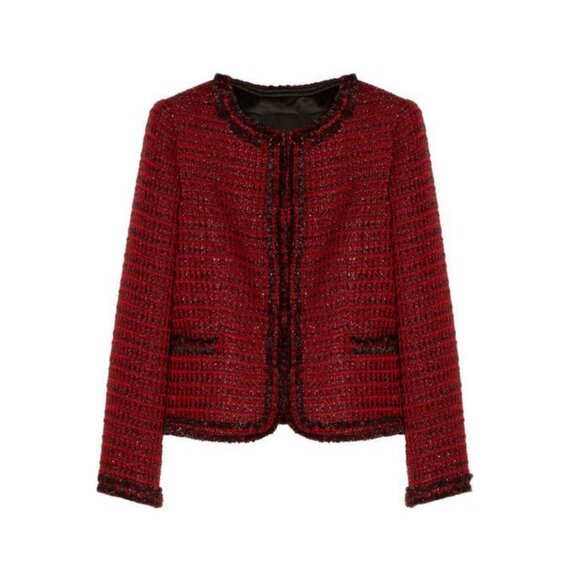 Alice + Olivia Kidman Metallic Tweed Wool Knit Jacket Preppy Old Money Luxury - Picture 2 of 12